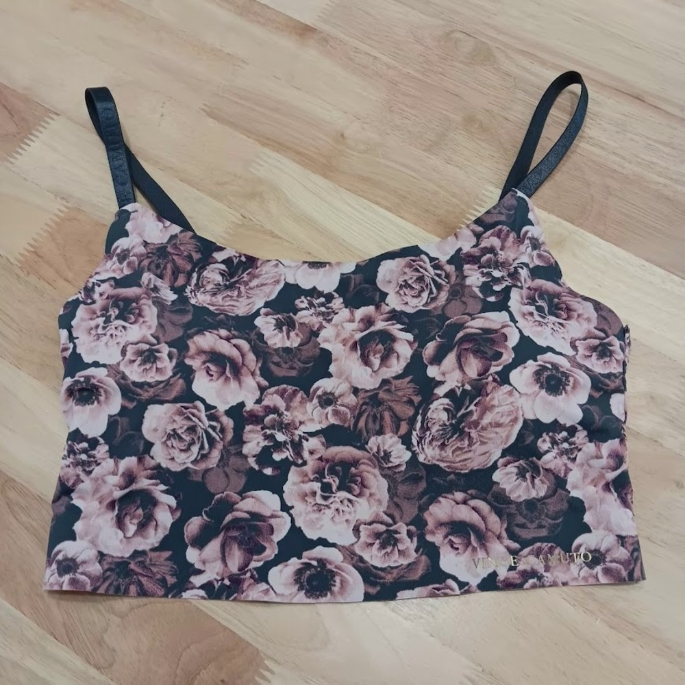 Vince Camuto Floral Crop Cami Top Medium M Adjustable Straps Stretch Nylon